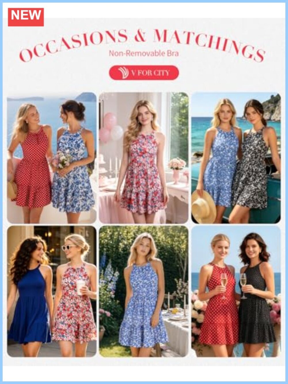 Built-in Bra Halter Sundress with Pockets Summer A-Line Dress - Picture 5 of 6